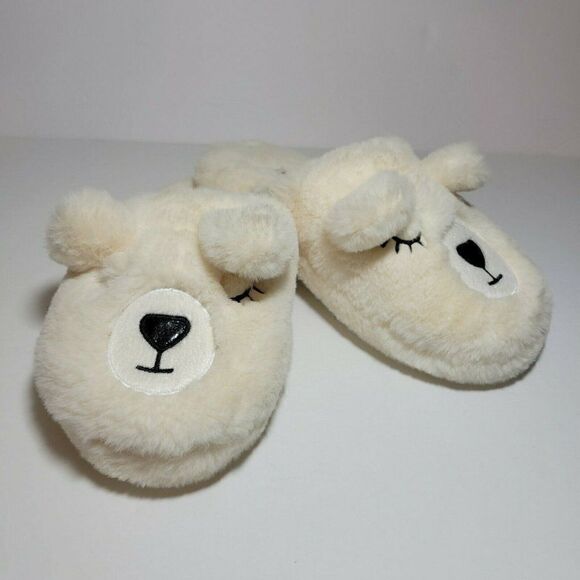 MIXIT Bear Slippers Girls Size 5-6 Ivory Cream Plush Very Soft Slip On GUC - Picture 8 of 13